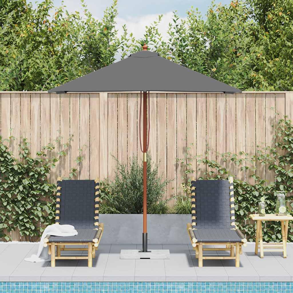 Ombrellone con palo in legno, nero, 150 x 200 cm, elegante ombrellone da giardino in legno con sistema a fune, stabile, rettangolare, per balcone e giardino