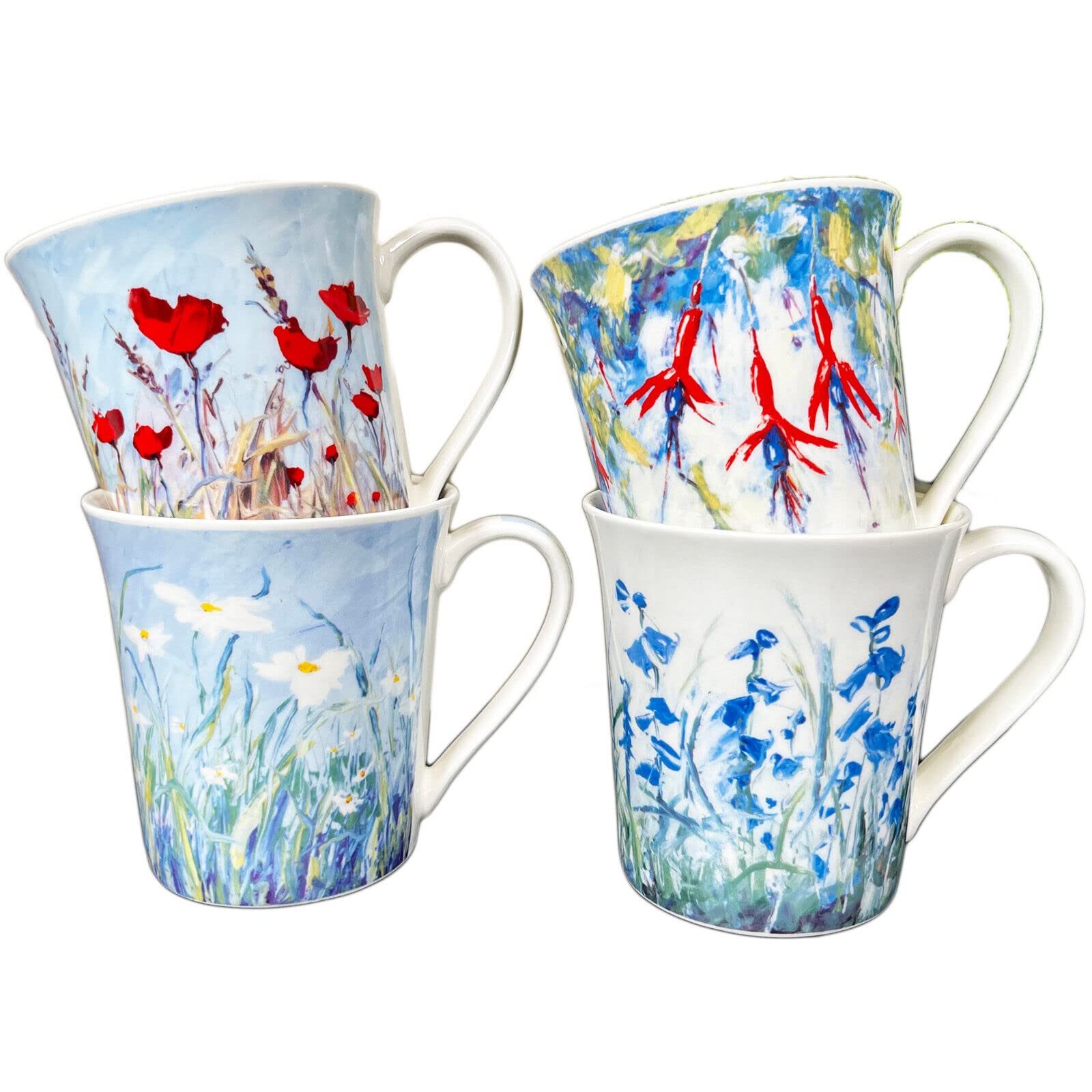 Darthome Wildflower Mugs Set of 4 Ceramic Flower Meadow Wild Floral Kitchen Coffee Cups