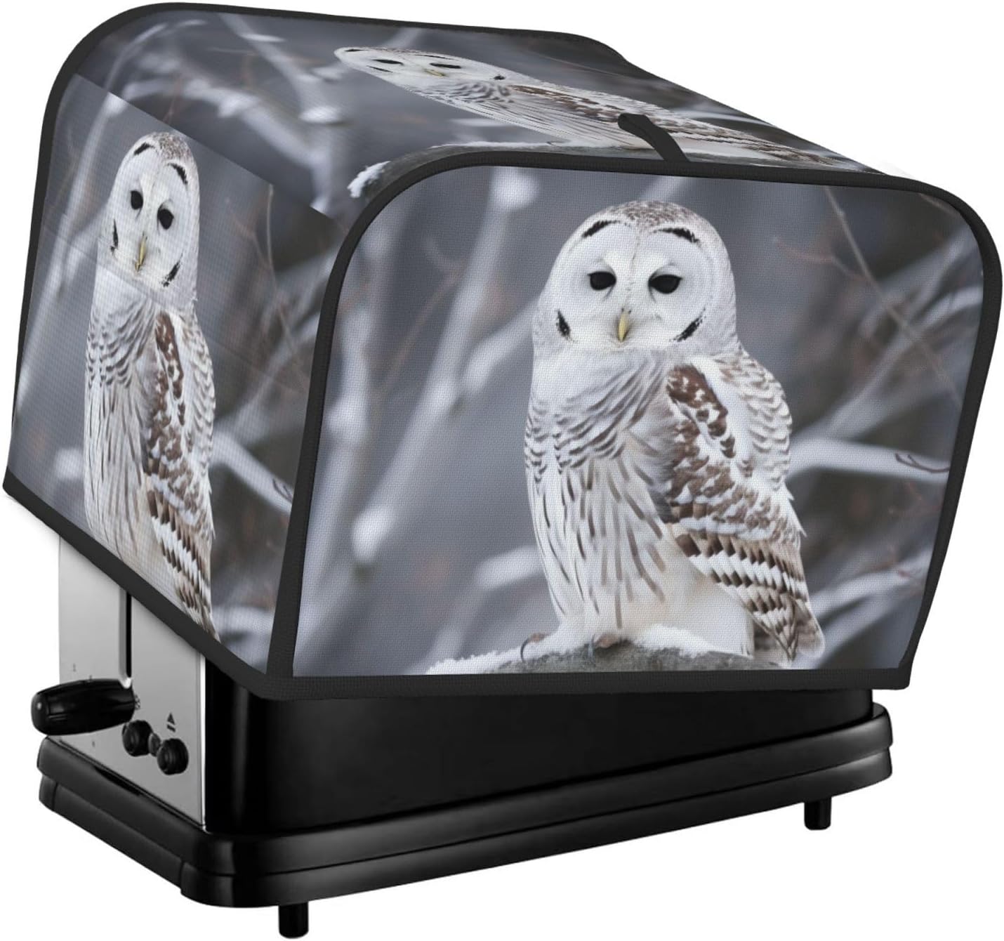Winter White Owl Toaster Cover 4 slice Kitchen Small Appliance Covers with Pockets Toaster Dust Cover with Top Handle Oven Cover Washable Universal Bread Maker Cover for Kitchen