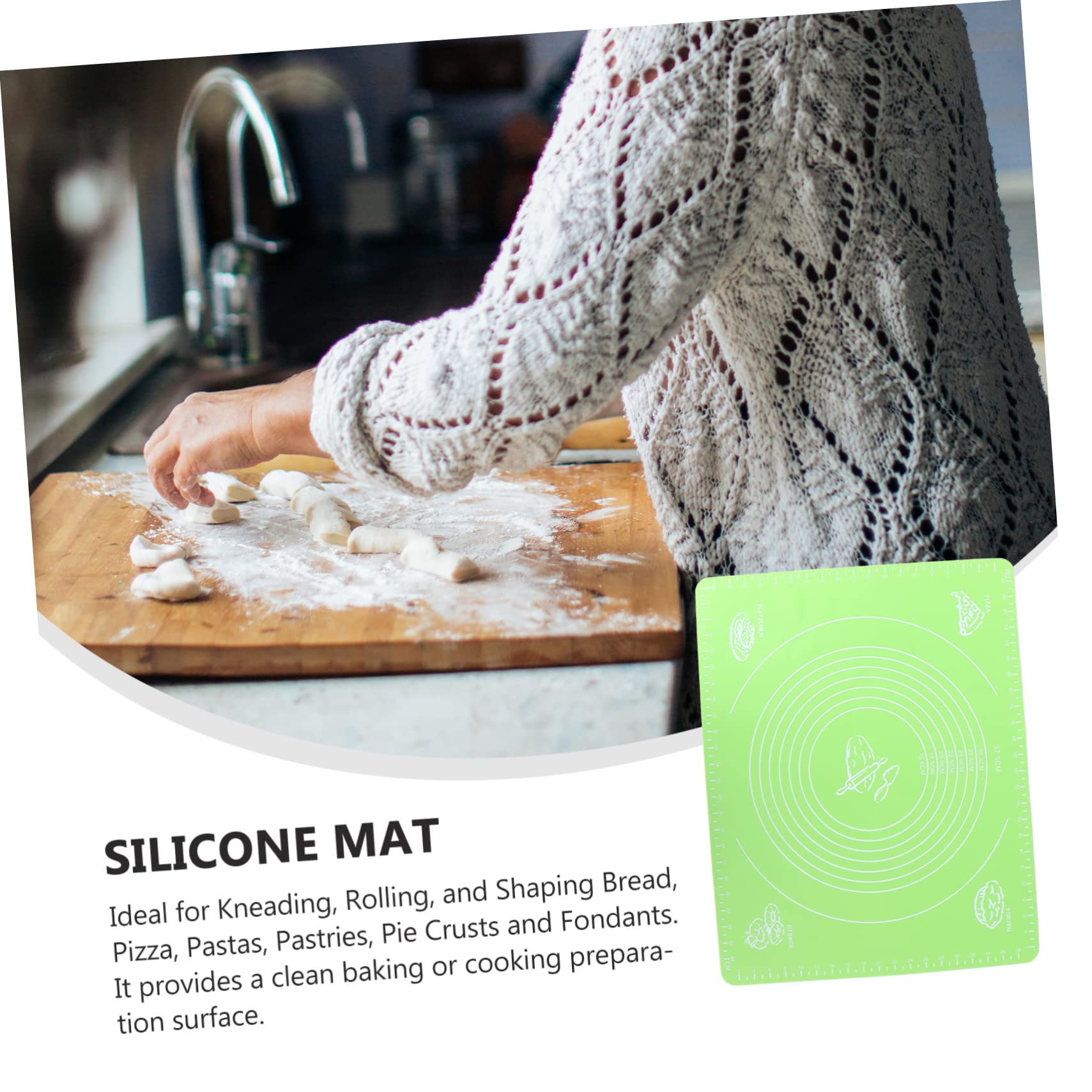 OUNONA 2piezas Alfombrilla De Silicona Extra Con Medidas Antiadherente Para Amasar Hornear y Preparar Pizza Para Cocinas Verde