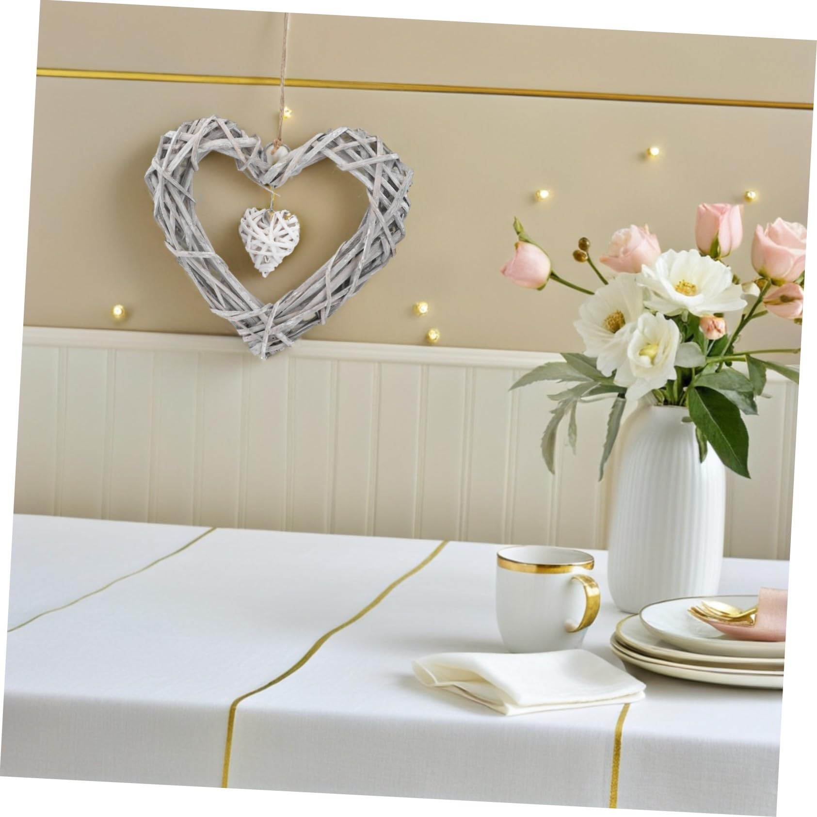 BESTYASH 4 Pezzi Ghirlande Cuori in Vimini Decorazione da Parete in Rattan con Pizzo Appeso Leggero per Matrimonio Feste e Decorazioni Casa