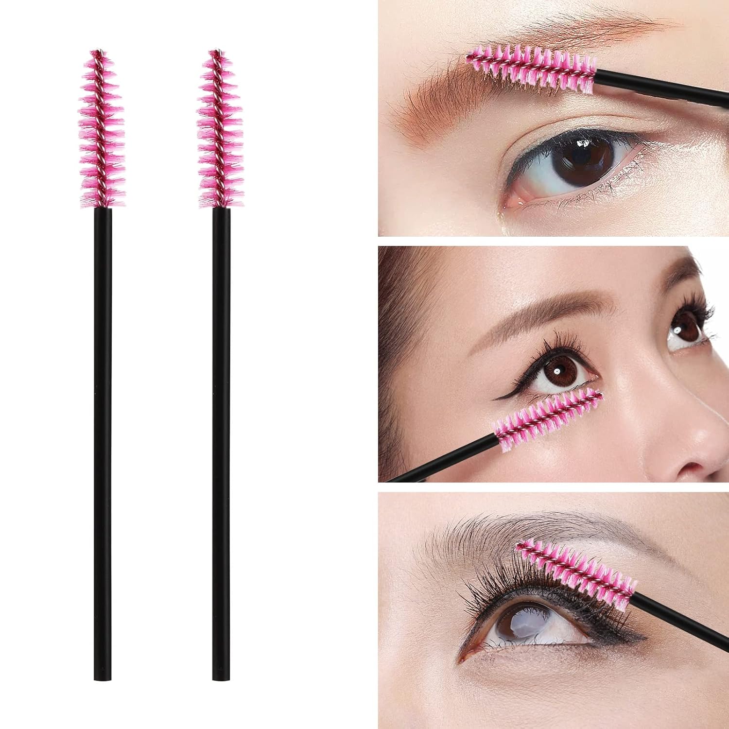 100 Pcs Disposable Mascara Wands, Eyebrow Spoolies Brush for Eyelash Extensions, Lash Brushes with Container (Hotpink) : Beauty & Personal Care