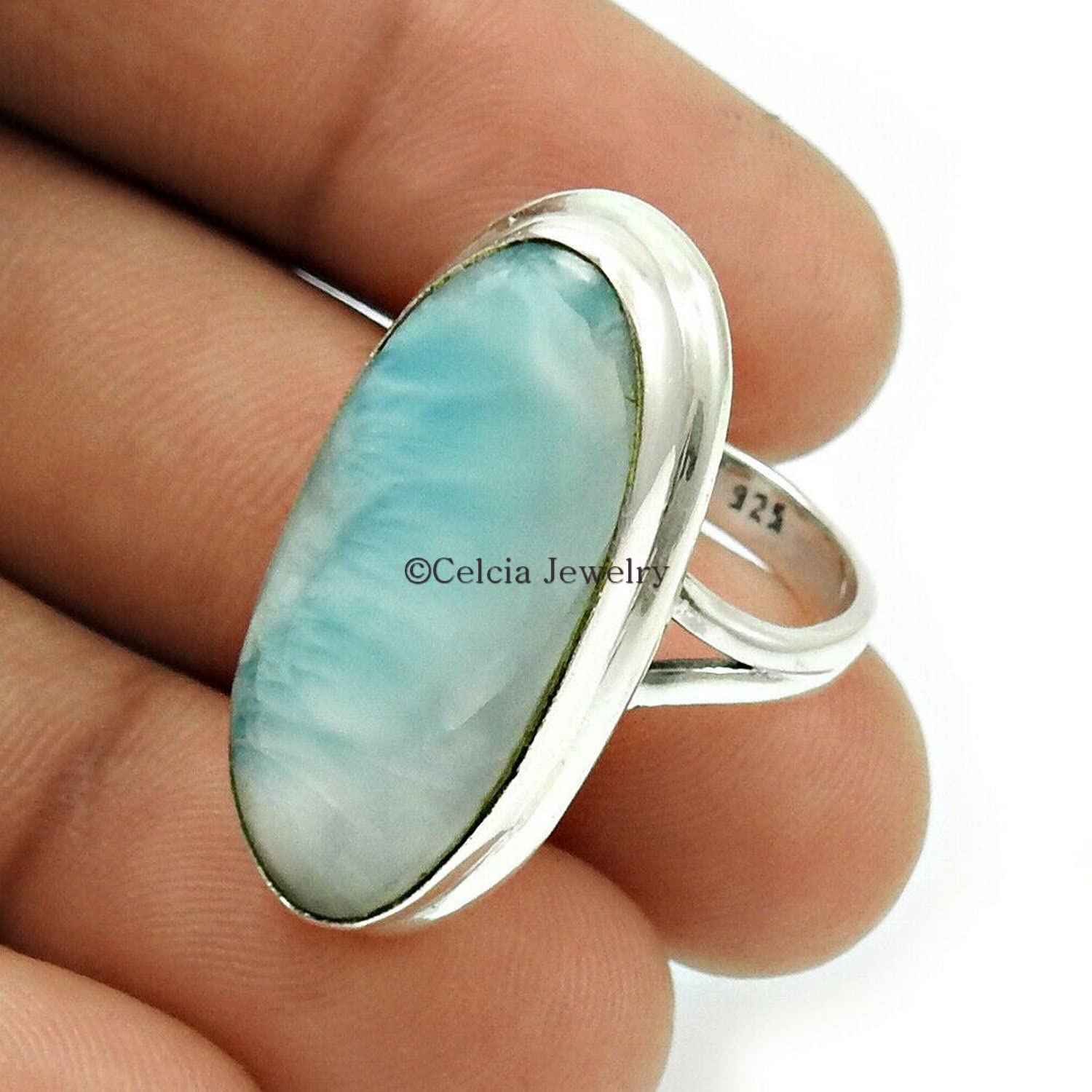 Gioielli fatti a mano unisex pietre preziose di Larimar, anello tribale in argento sterling coppie, regali di compleanno per uomini, regali per la festa del papà, anello della promessa