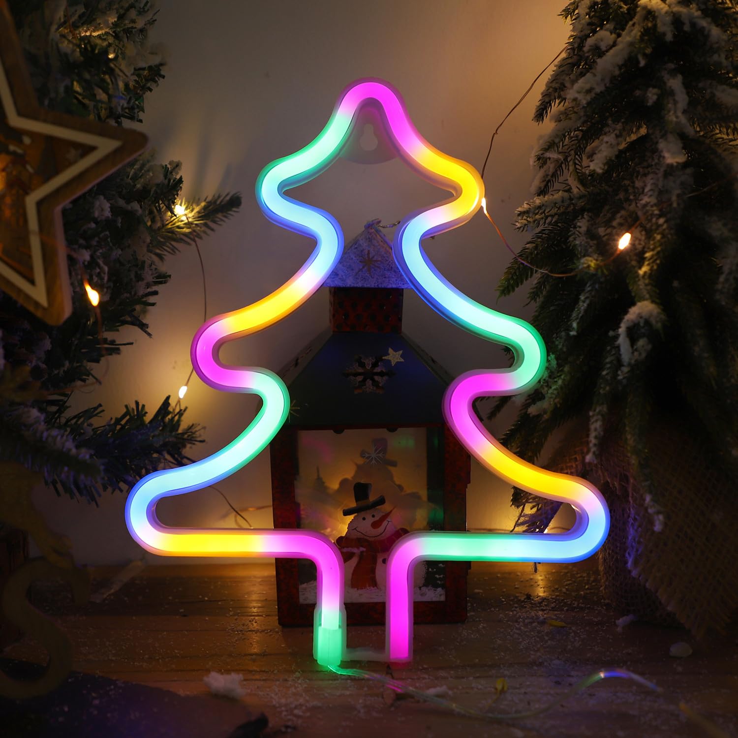 HFHungkeong Christmas Tree LED Neon Light Sign Handmade Lamp for Wall Room Party Home Bar Art Christmas Bedroom Table Wedding Party Desktop Decoration Teen Kids Birthday Gift USB Powered(Colored) — image 1