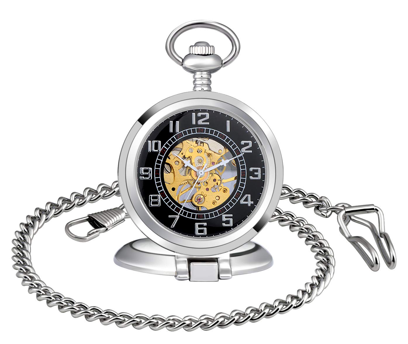 Unendlich U Classic Vintage Mechanical Pocket Watch, Arabic Numerals Scale Mens Womens Watch with Chain Xmas Fathers Day Gift