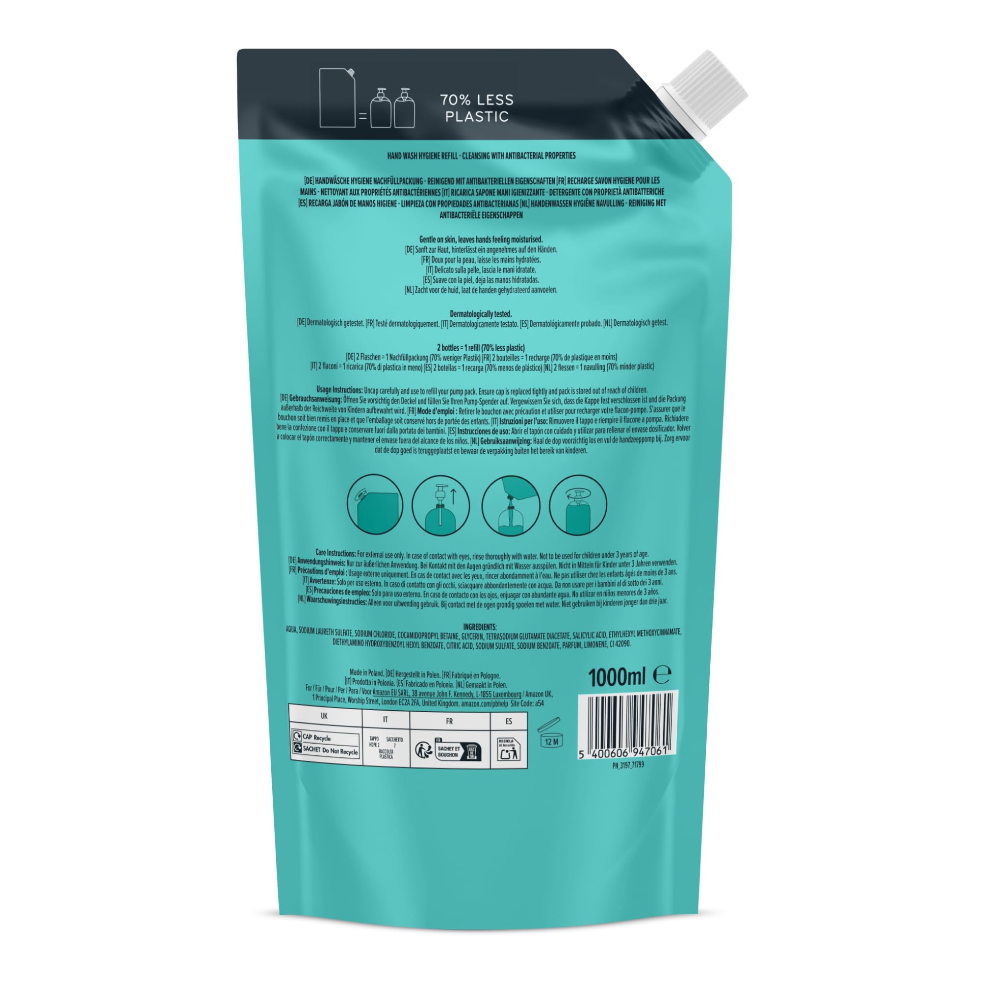 by Amazon Savon pour les main avec des propriétés antibactériennes (recharge), 2 x 1 000 ml