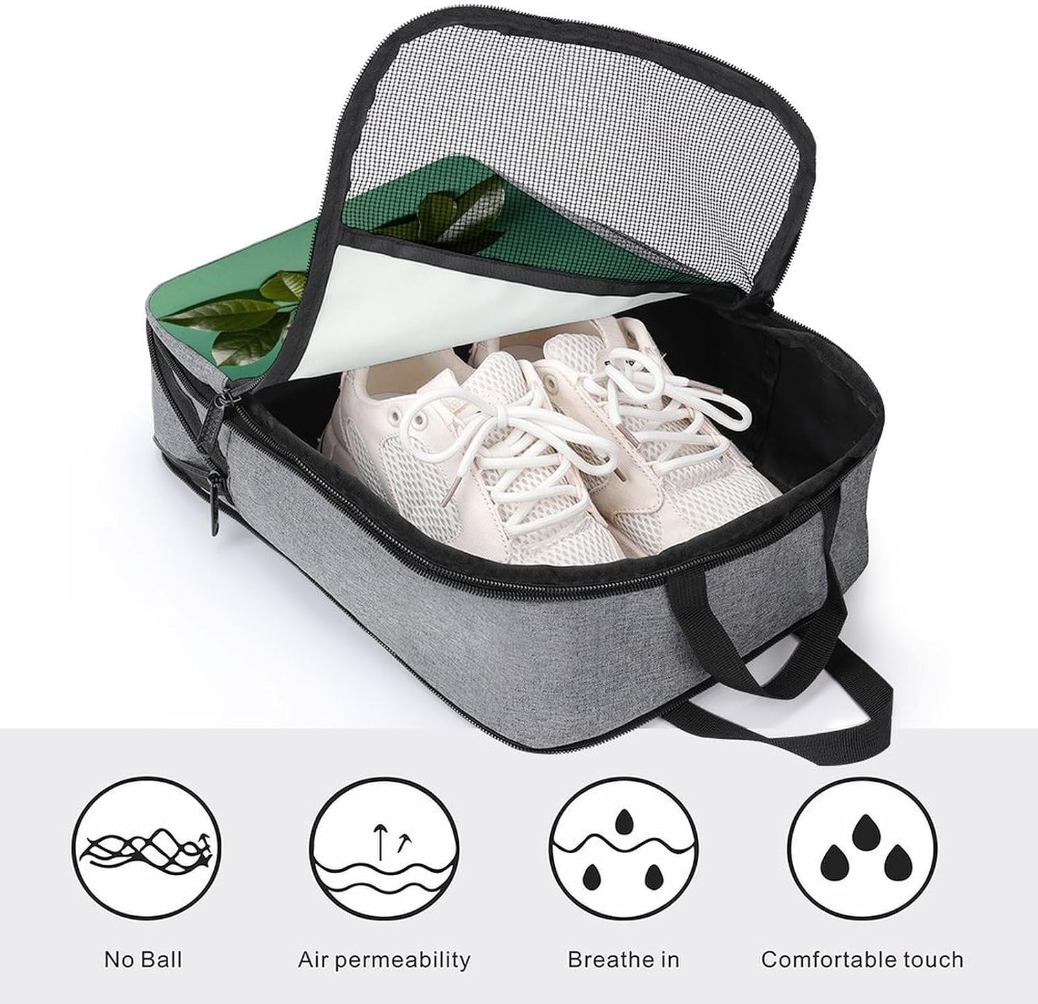 Green Background Skull And Leaves Shoe Bag Travel Shoe Organizer with Zipper Closure Portable Breathable Shoes Storage Bag Large Washable Shoes Pouch for Men And Women