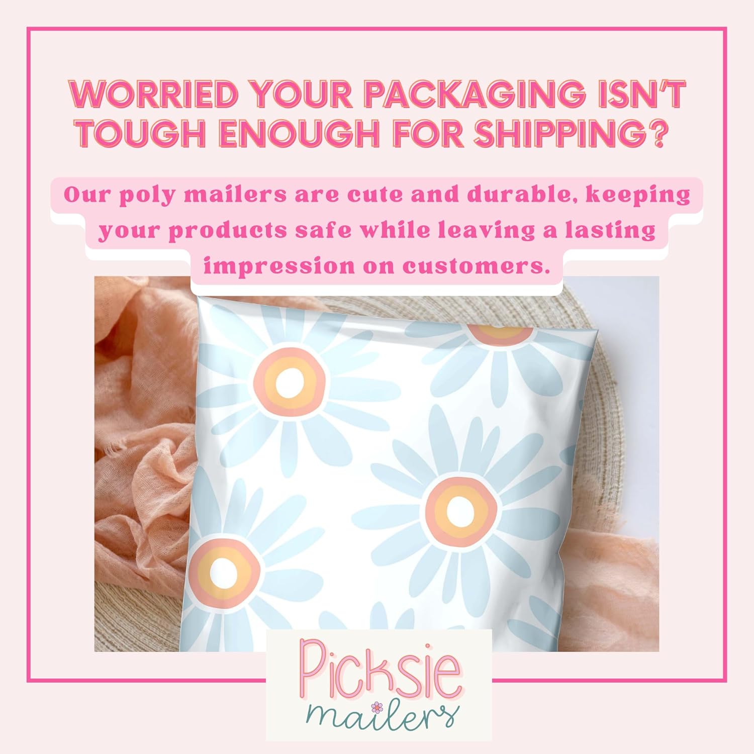 Picksie Mailers- Polymailers 10x13 Trendy Cute Boho Poly Bags Small Business Shipping Supplies 100pcs Designer Plastic Mailing Envelopes - Daisy Dream