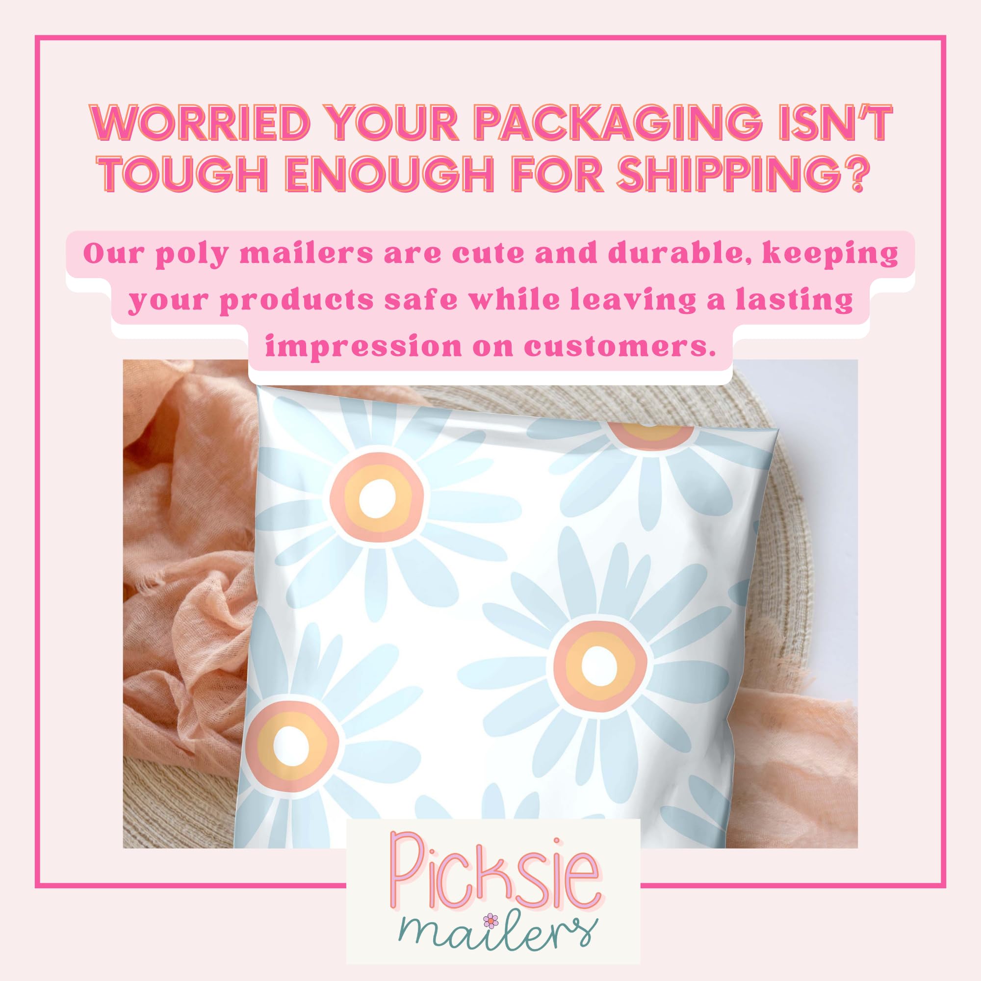 Picksie Mailers Polymailers - Bolsas de polietileno bohemias de 10 x 13 pulgadas, suministros de envío para pequeñas empresas, 100 sobres de plástico de diseño para correo, diseño de margaritas