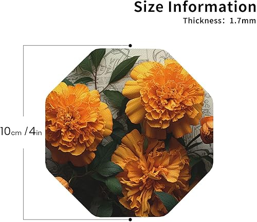 Miniatura 2 de 4Pcs Drink Coasters for Drinks Tabletop Protection, Marigold Leather Coaster for Kinds of Cups, Absorbent Cup Coaster for Coffee Table Home Decor 4"