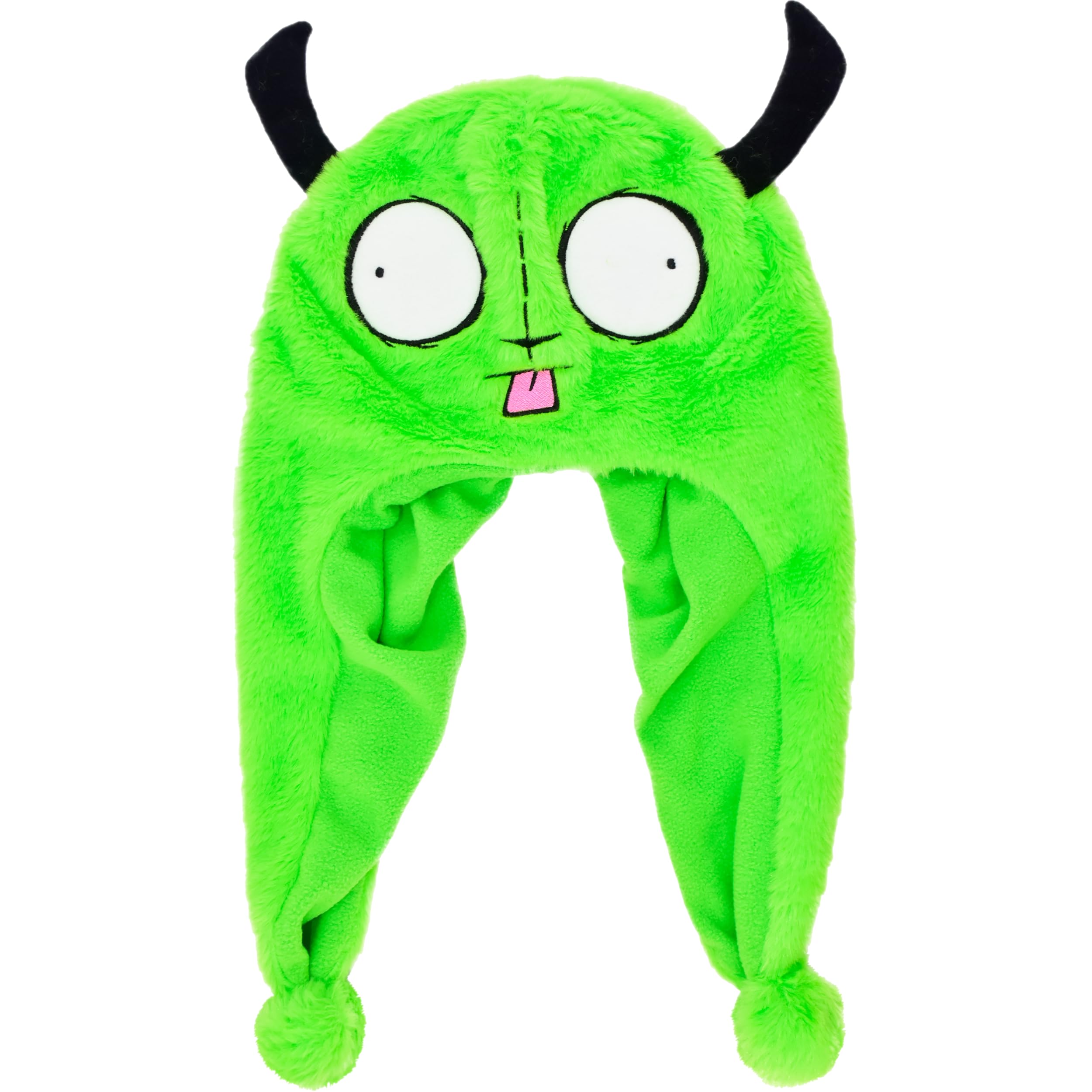 Concept One Men's Invader Zim Beanie Hat, Gir Cuffed Peruvian Winter Knit Cap with 3D Horns, Green, One Size