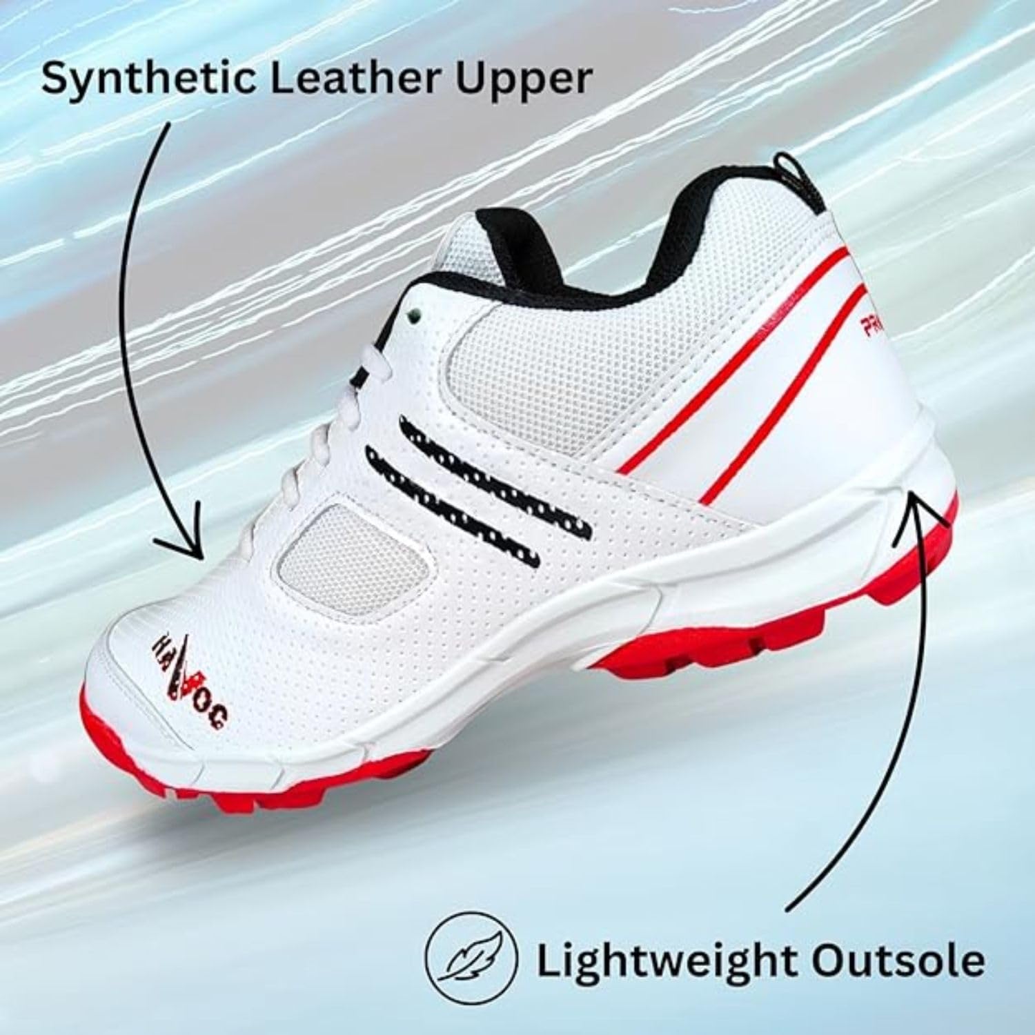 Prokick Havoc Cricket Shoes for Men and Women|Lightweight & Durable Cricket Shoes|PVC Studs Spikes Sports Shoe for Unisex|Synthetic Leather Upper Sports Shoes|EVA Sockliner (WHITE/RED/BLACK, UK Footwear Size System, Adult, Men, Numeric, Medium, 11) 2