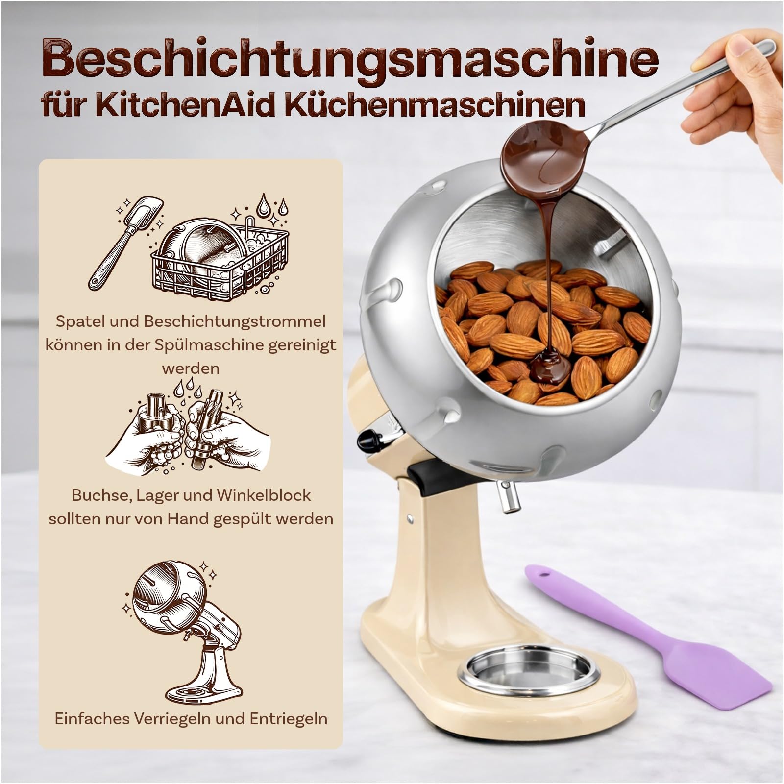 Beschichtungsmaschinen-Zubehör Edelstahl für KitchenAid 4.5QT & 5QT Kippkopf-Standmixer von MMOBIEL – Überzugs-Zubehör für Gleichmäßig Überzogene Nüsse, Schokolade, Gefriergetrocknete Früchte & Snacks