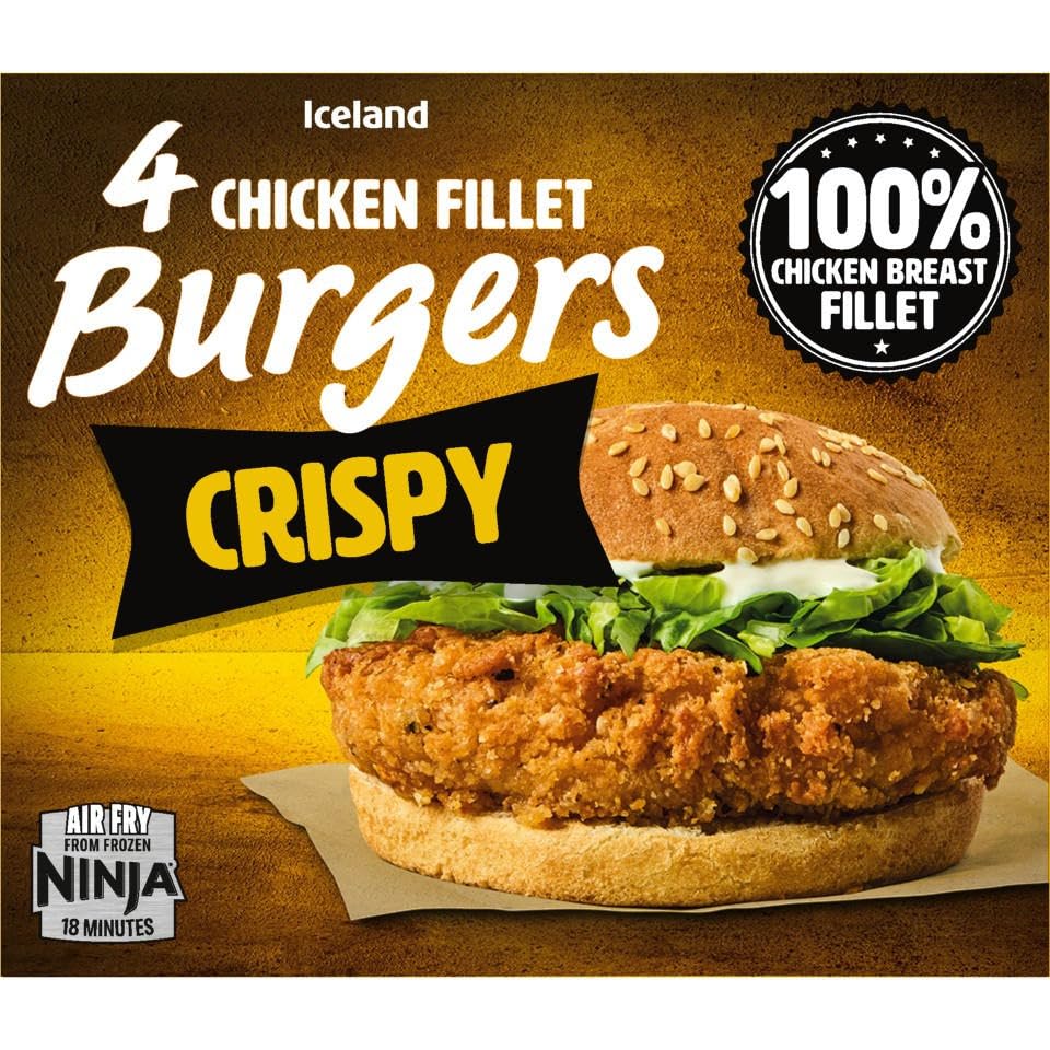 Iceland 4 Chicken Fillet Burgers Crispy 400g