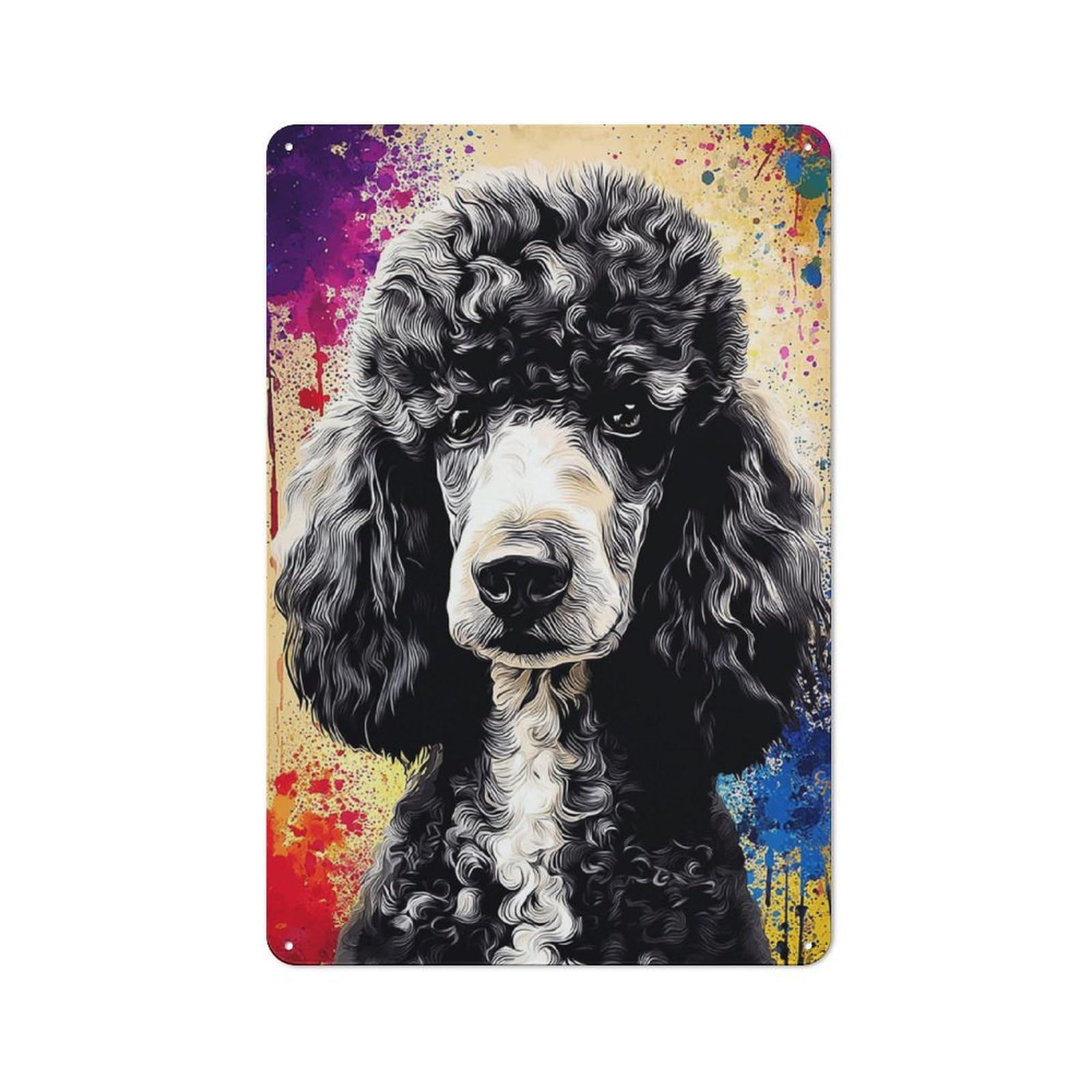Junmoney Abstract Poodle Portrait Art Print Vintage Tin Sign 30X20cm With For Guest Room Or Hallway, For Vintage Wall Decor Fans, For Themed Room Decoration