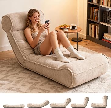 SUNPEAK Lazy Floor Bed 83" Extra Comfy Sleeper Chaise Lounge Chair Indoor, Adjustable Recliner Floor Lounger, Plush Futon Chair Bed for Yoga, Gaming, Meditation & Reading Nook Recliner, Camel