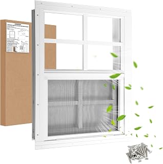 16" W x 16" H Shed Window,Sliding Window, Aluminum White Flush Mount with Tempered Glass and Stainless Steel Screen, Playhouse Window, Chicken Coop Window, Household Window.(White 1 Pack)