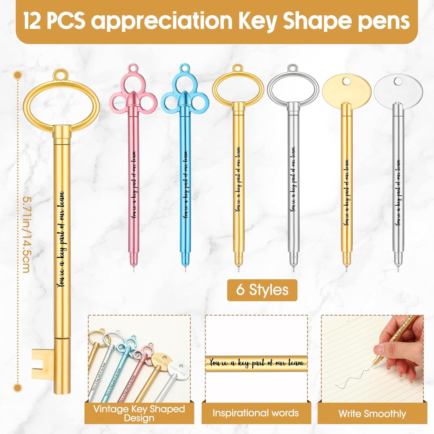 Team Appreciation Gifts Include Inspirational Key Shape Rollerball Pen Teammate Appreciation Card Employee Appreciations Gifts for Staff Coworker Office Stationery Supplies (12 Sets) - Image 2