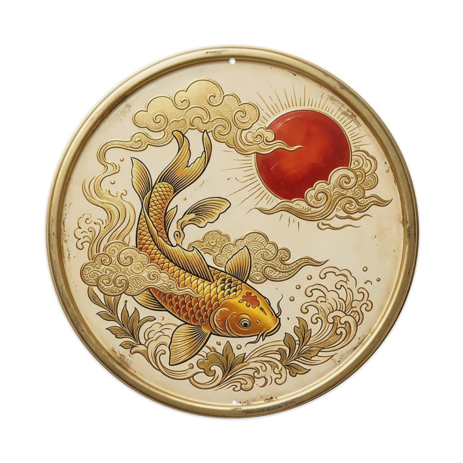 Golden Cloud Auspicious Koi Fish Metal Tin Sign