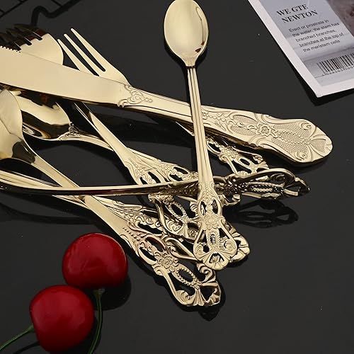 Miniatura 3 de JASHII 304 Royal Palace - Juego de cubiertos vintage de acero inoxidable para 4, 32 piezas, mango hueco en relieve, juego de tenedores y cuchillos