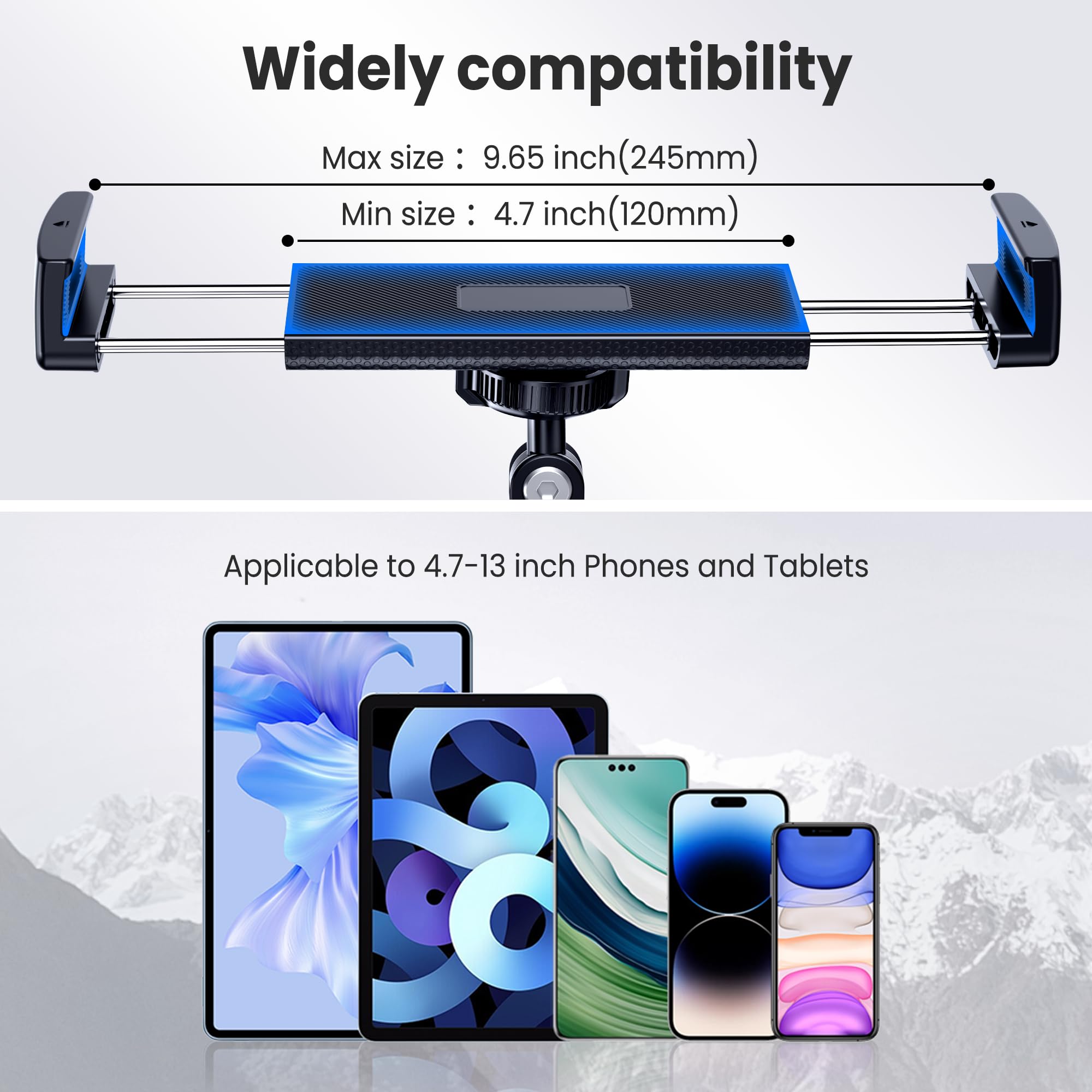 Extended Version Tablet Wall Mount Holder, 15" Aluminium Wall Mount for IPad with 360° Adjustable Rotating Base for iPad Pro Air Mini, Galaxy Tab, All 4.7-13" Phones and Tablets (Long Style)