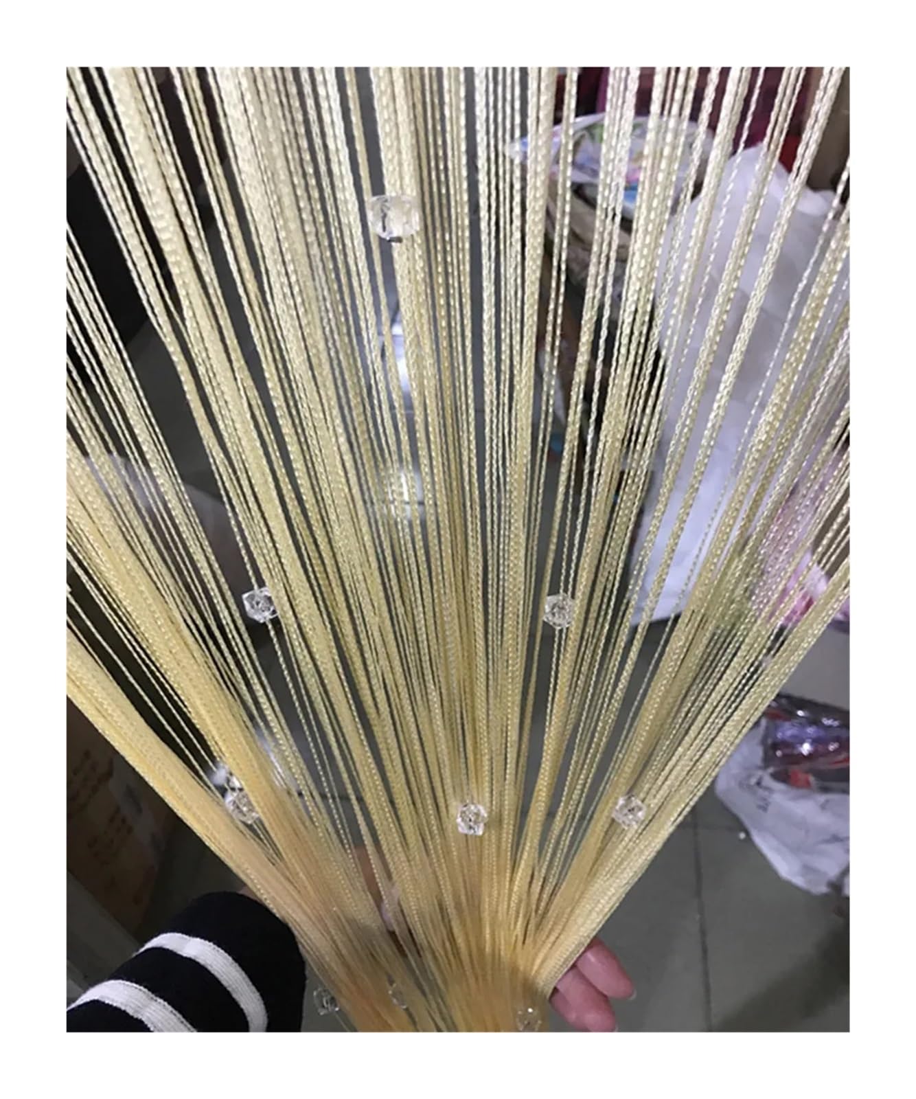 FonHNDG Bead curtains for doors 300x260cm Beaded Curtain String Beads Door Curtains Thread Window Wall Panel Room Divider Doorway Home Living Wedding Decor(Beige yellow)