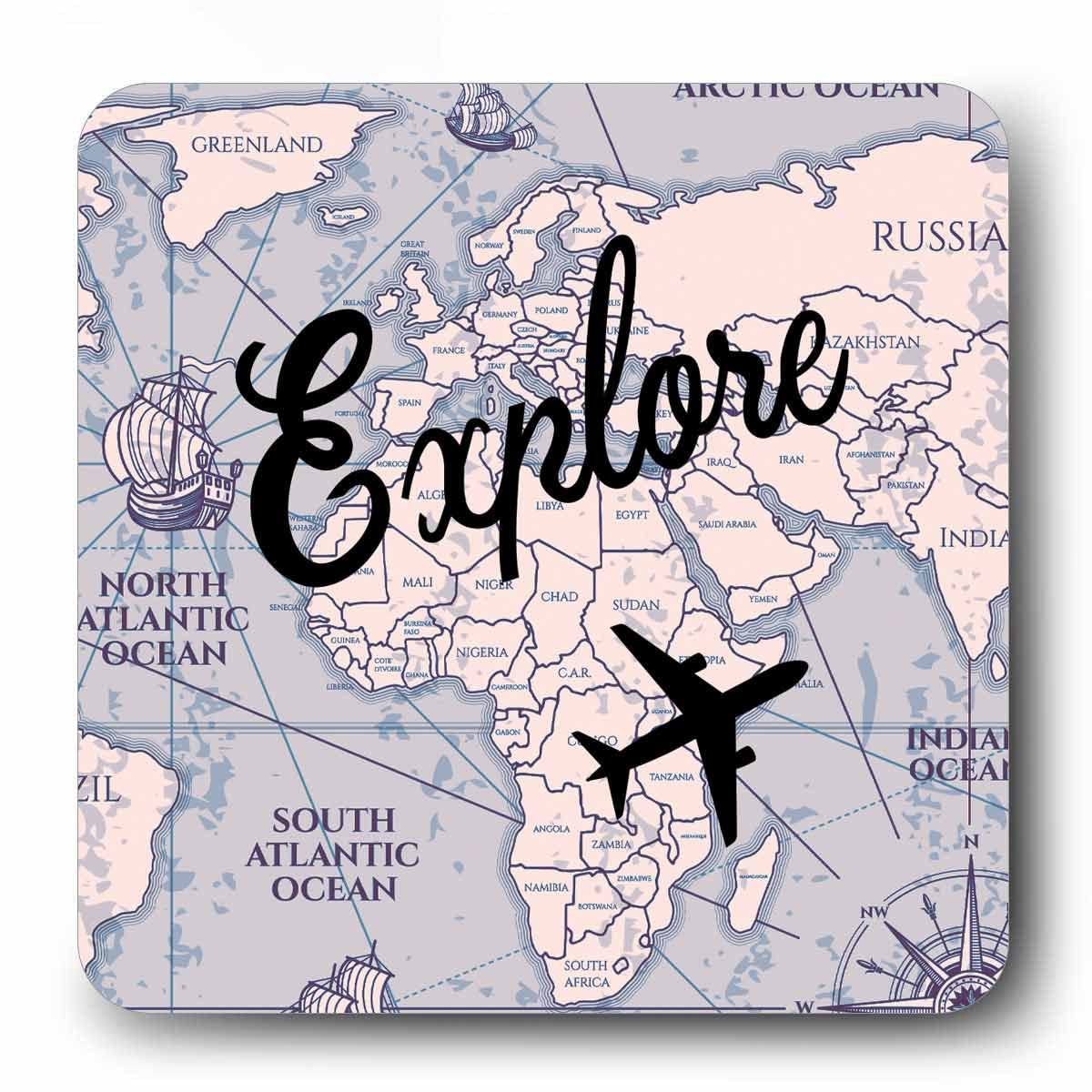 Giftcart Explore Square Fridge Magnet | Best Gift for Traveller Friend or Cousin | Best Home Decor Gift 9 x 9 cm (Blue)