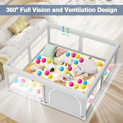 Miniatura 4 de Corralito para bebés con alfombra, 50 x 50 pulgadas, corralito para bebés y niños pequeños, corralito de juego de seguridad resistente con malla