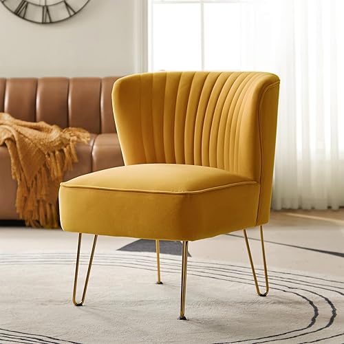 TINA'S HOME Silla pequeña de terciopelo, moderna silla decorativa sin brazos con patas de metal dorado y tapizado de terciopelo, silla auxiliar de