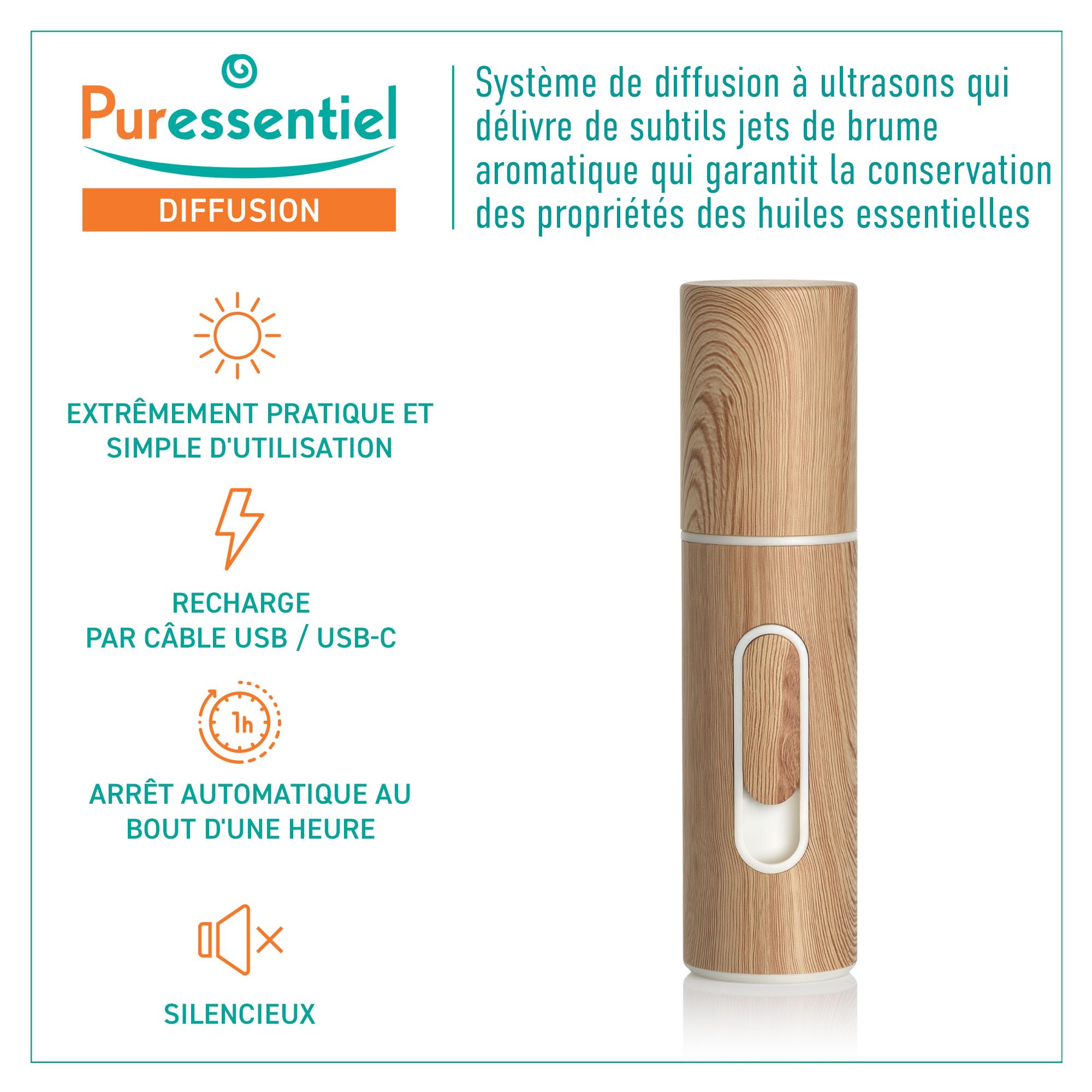 Puressentiel – Diffuseur d’huiles essentielles APLO – Diffusion ultrasonique sans eau – Nomade