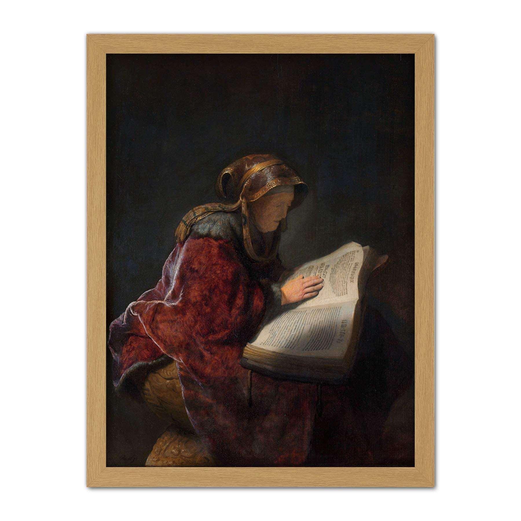 Artery8 Rembrandt Old Woman Reading Portrait Artwork Framed Wall Art Print 18X24 Inch