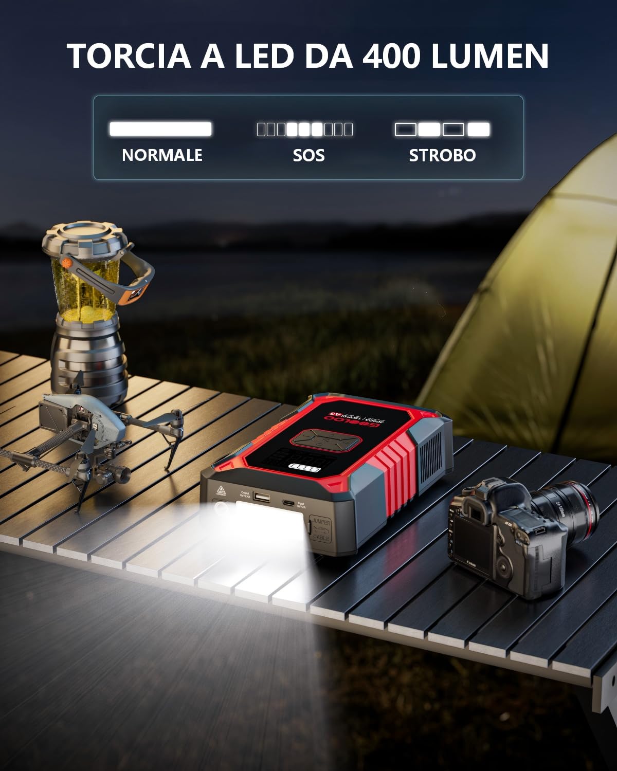 GOOLOO 3000A Avviatore Batteria Auto con Compressore, 150PSI Avviatore Emergenza per Auto con Torcia, Ricarica USB, avviatore batteria per auto (fino a 9.0L Gas/6.5L Diesel)
