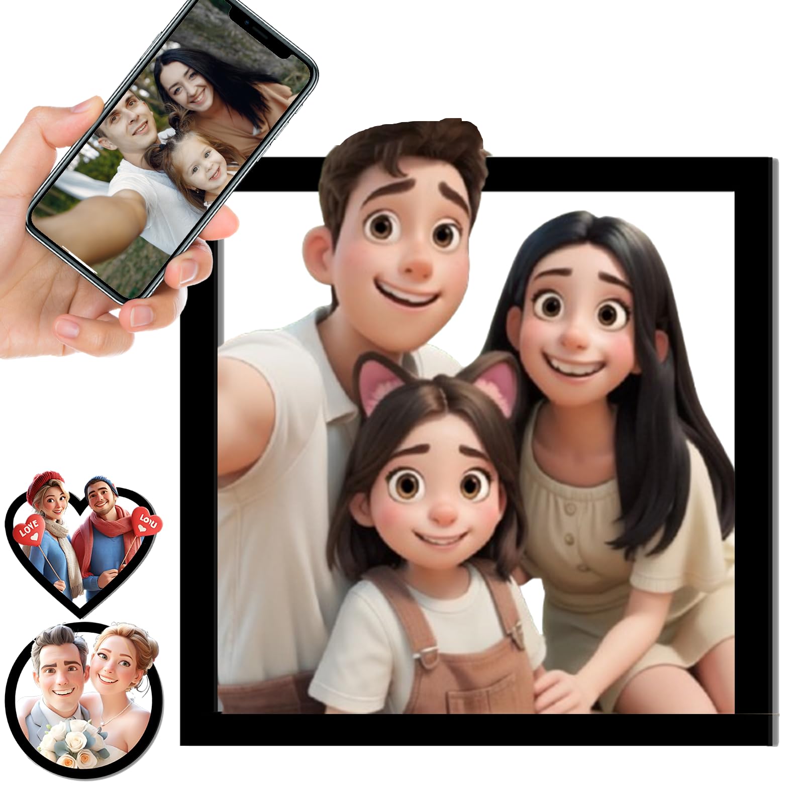 Marco de fotos personalizado con estilo de dibujos animados 3D, marco de fotos personalizado de dibujos animados para retrato personalizado para pared, pareja, aniversario, decoración de arte
