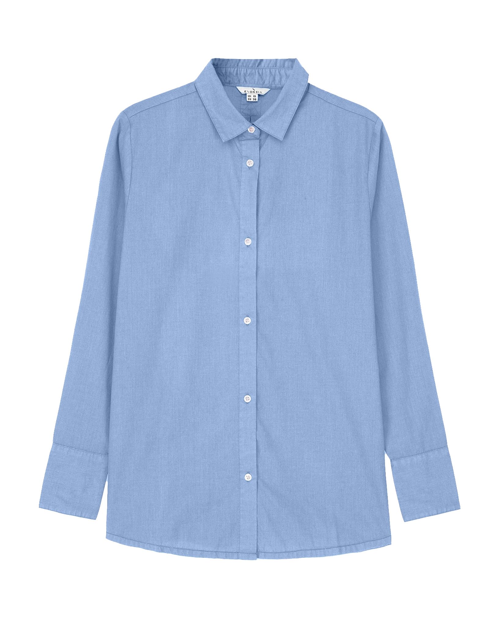 Enorsia Women's Long Sleeve Work Shirt with Cotton-Rich Poplin Full Button Placket, Point Collar & Buttoned Cuffs for Casual & Formal Wear (UK, Numeric, 14, Regular, Regular, Blue)