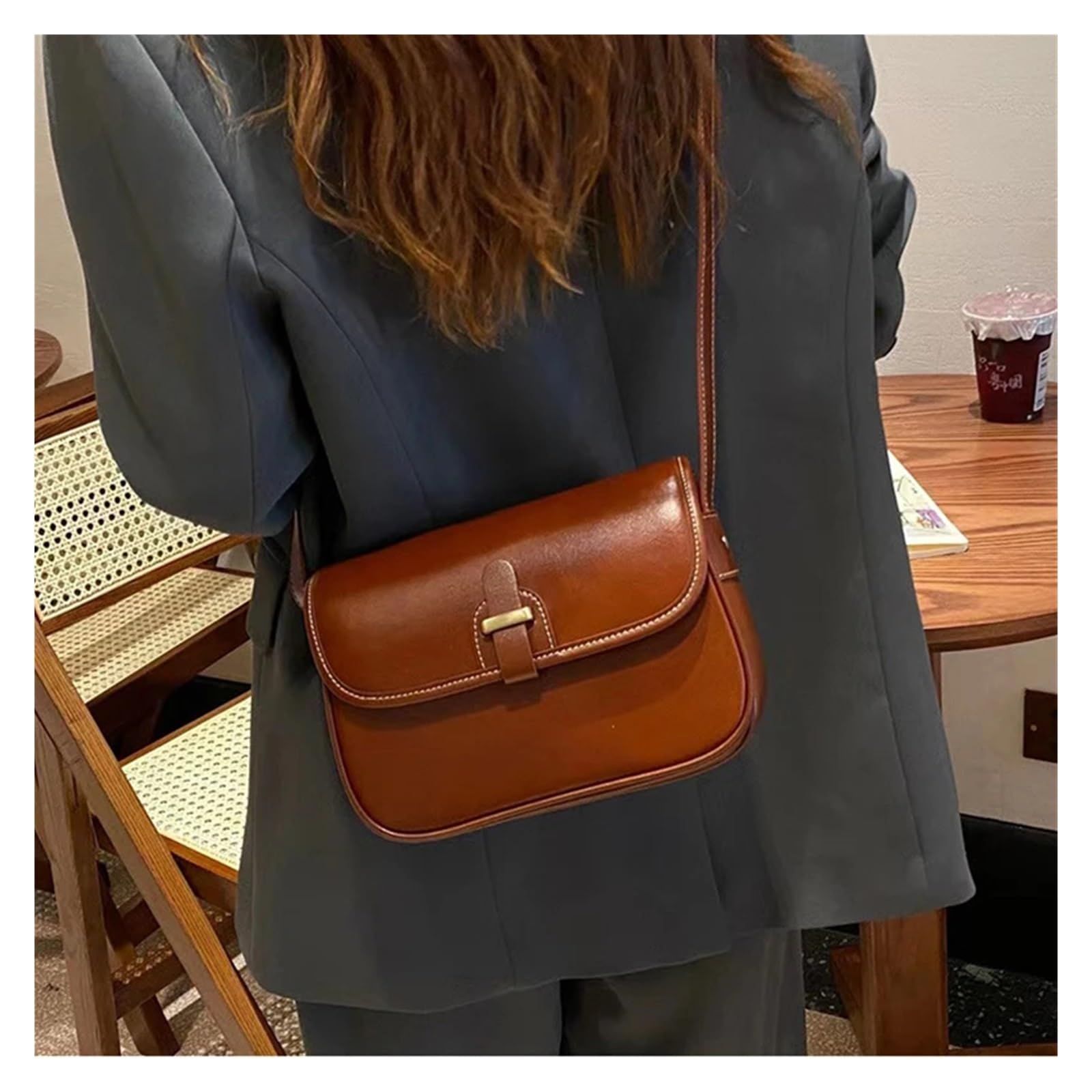 Bolso De Mujer De Cuero Bolso Oblicuo Bolso De Hombro Bolso Cuadrado Pequeño Vintage Adecuado para Viajar, Fiesta, Trabajo(Dark Brown)