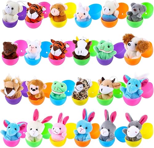 Miniatura 2 de Paquete de 24 huevos de Pascua rellenos con mini animales de peluche para niños cesta de Pascua rellenosrellenos caza de huevos de Pascua recuerdo