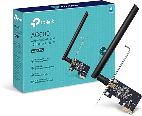 TP-Link Tarjeta PCIe WiFi AC600 para PC de escritorio, tarjeta de red interna inalámbrica de doble banda (Archer T2E) Antena de alta ganancia,
