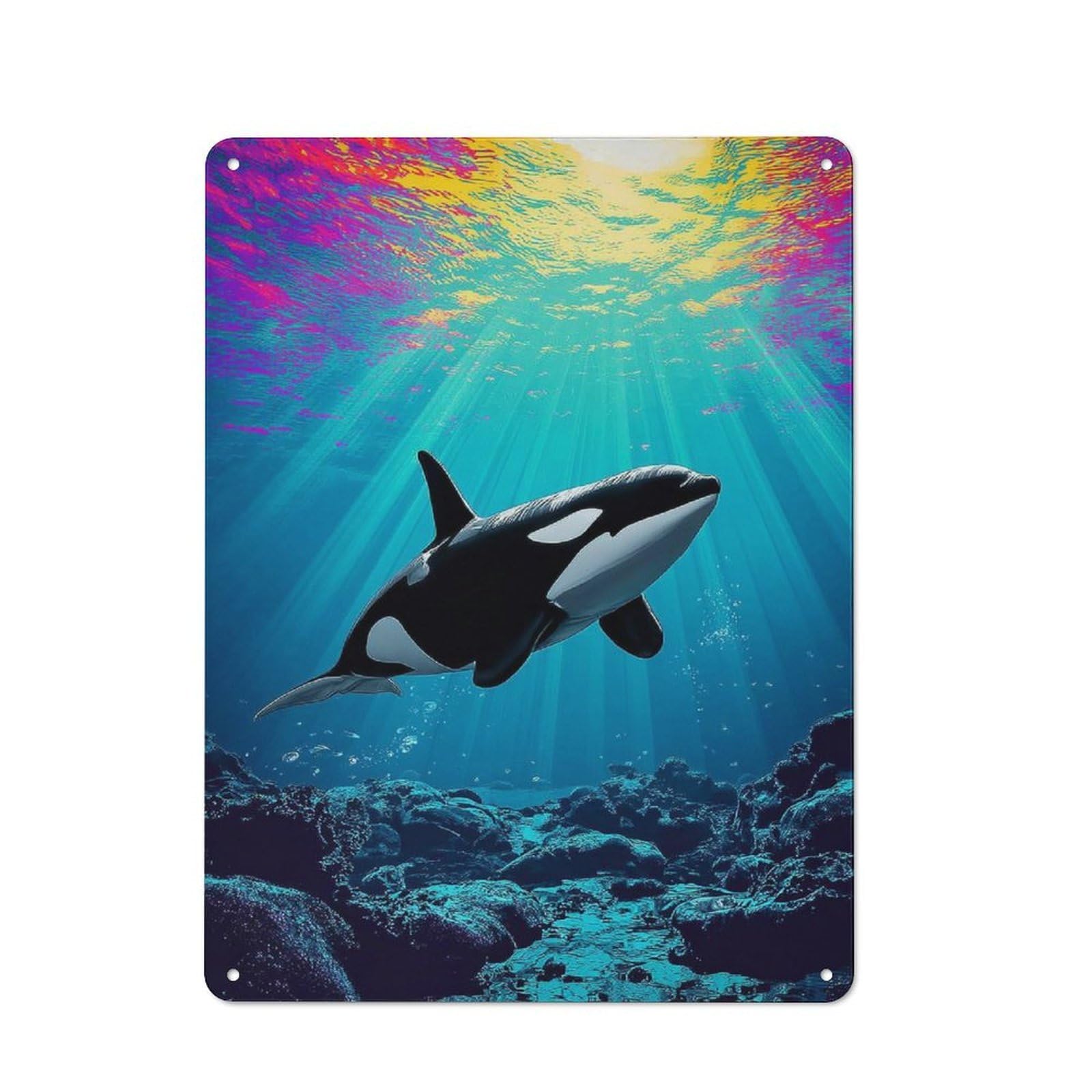 Junmoney Whale In Colorful Ocean Tin Wall Plaque 40X30cm With For Kitchen Or Home Bar, Suited To Kitchen Decor Lovers