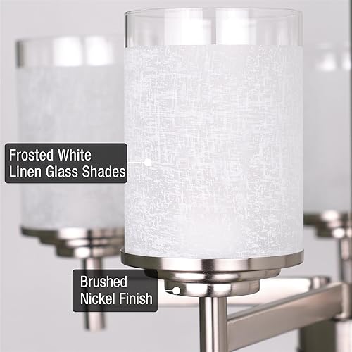 Miniatura 2 de Kira Home Windsor - Candelabro moderno y contemporáneo de 5 luces de 19 pulgadas + cortinas de vidrio de lino blanco esmerilado, acabado de níquel