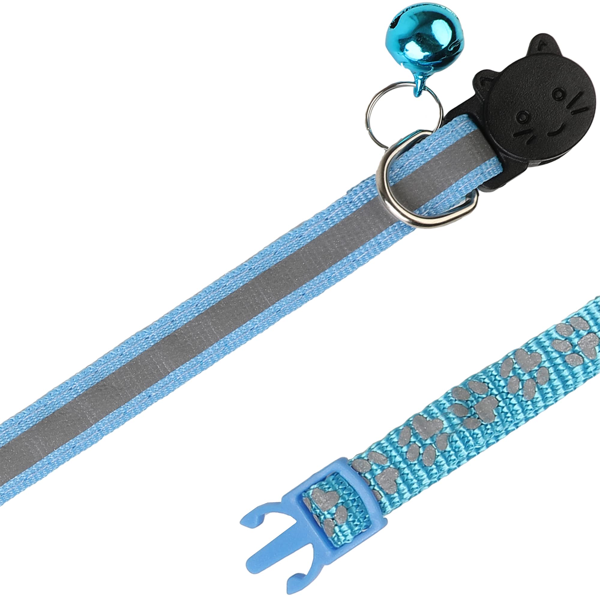 Reflektierendes Katzenhalsband, mit Glöckchen, personalisierbar, verstellbare Sicherheitsschnalle, Halsband für Männer, Katzen, Mädchen und Jungen, Himmelblau, 2 Stück