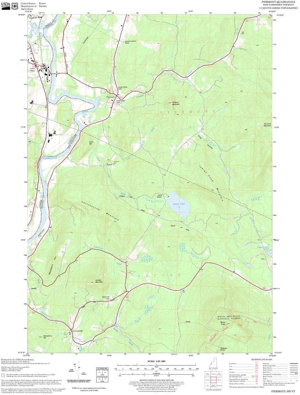 Piermont Quadrangle, New HampshireVermont 21.75" x 27" Paper Wall Map Office