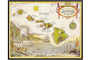 Hawaiian Wall Art - Vintage Map of Hawaii Wall Art Print