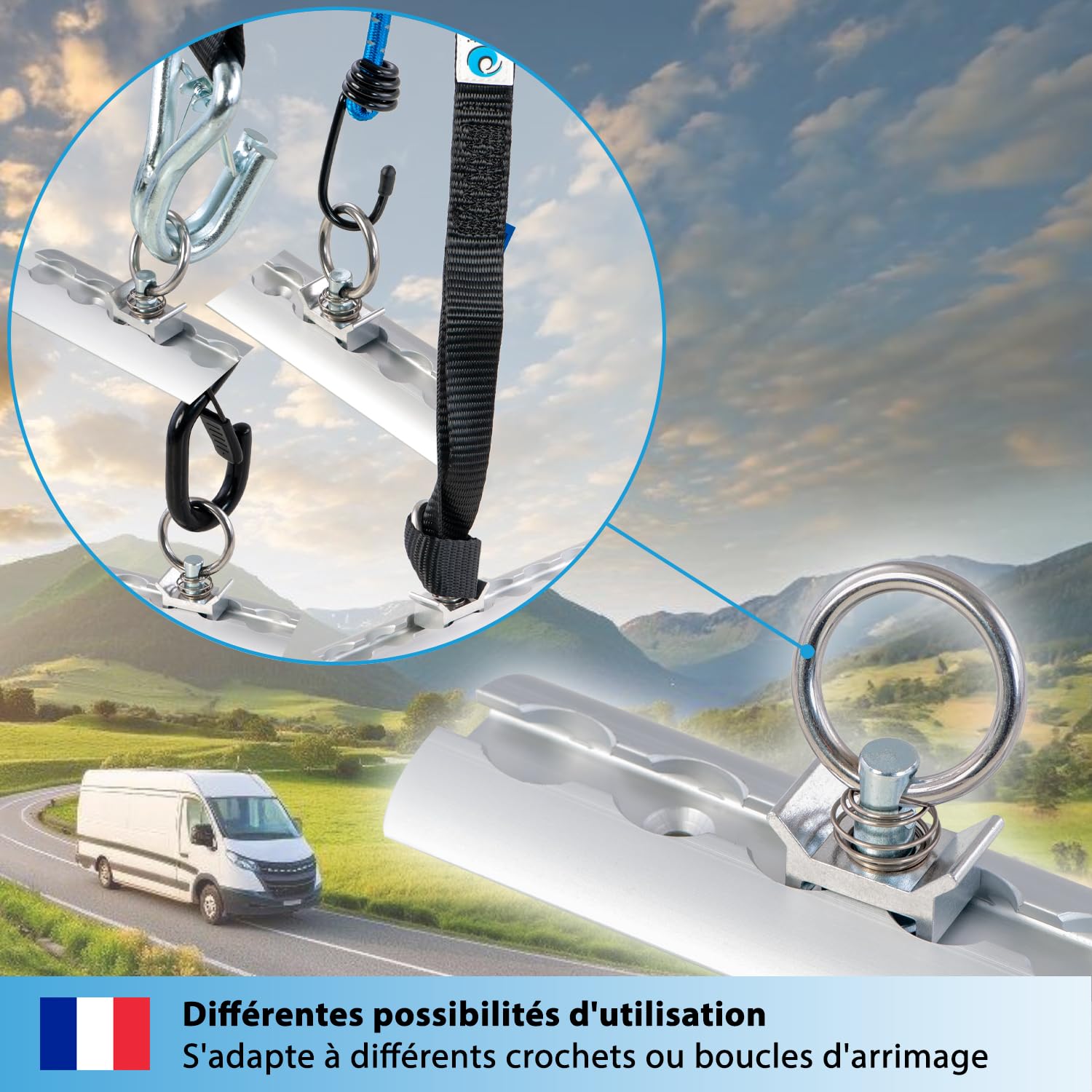 valonic Gecko - 8 pièces, 1000 daN, Anneaux d'arrimage pour système de Rail, Adaptateur pour Rail d'arrimage, Accessoires pour Voiture, remorque, Camion - Rail de Fixation