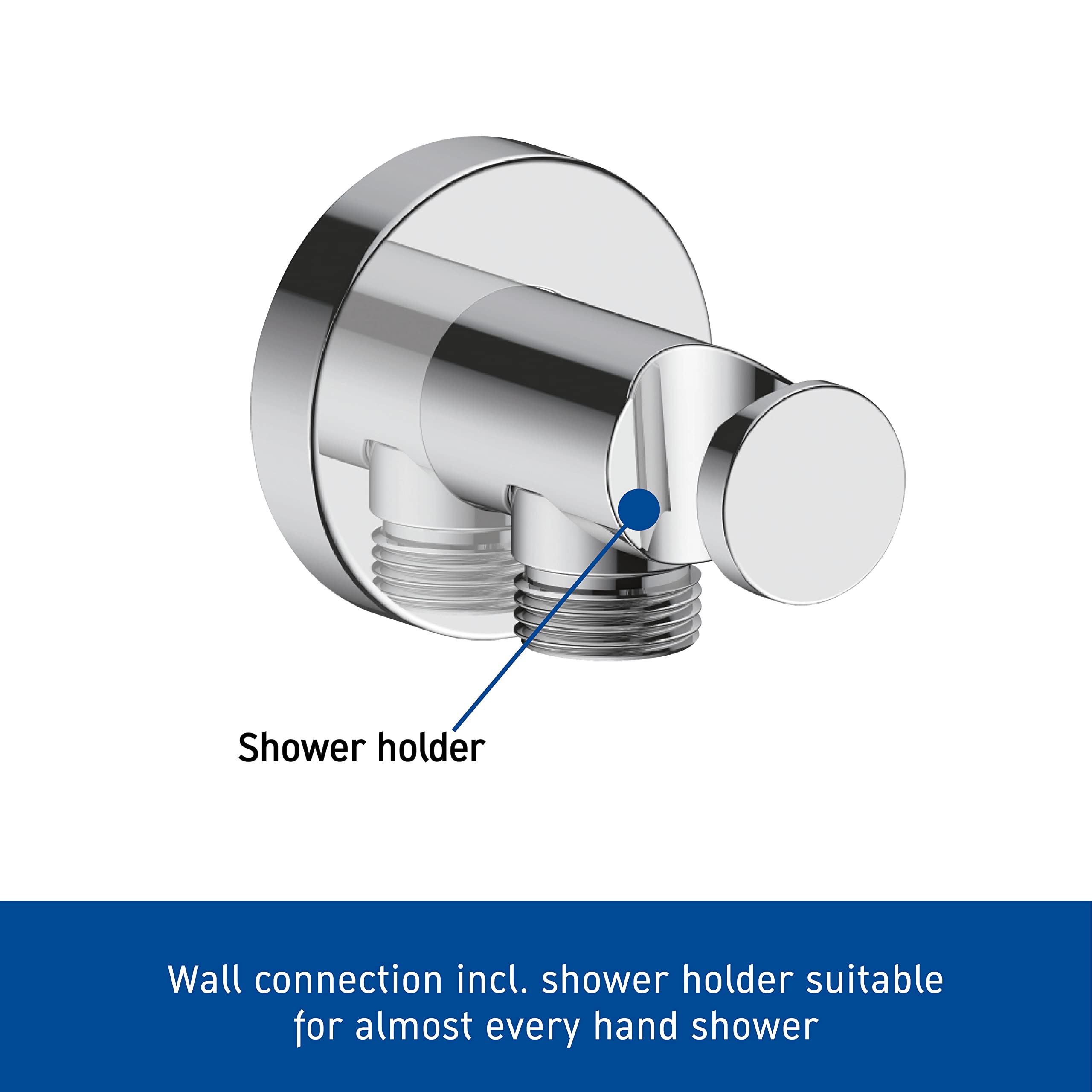 Duravit Universal Codo de conexión a la pared, Conexión de manguera incl. soporte de ducha, Codo de conexión a la ducha con tapa redonda, cromo