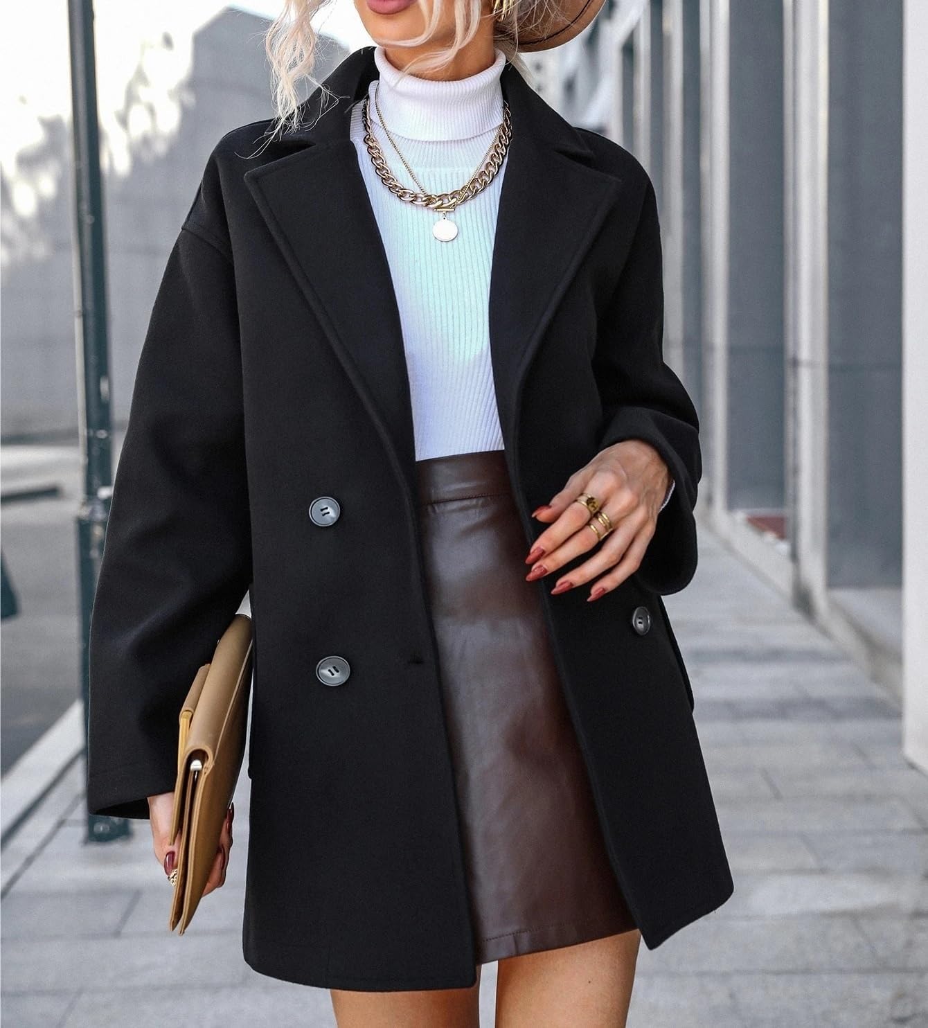 Women's Trench Coat Casual Lapel Neck Drop Shoulder Double Breasted OverCoat Long Sleeve Classic Overcoat