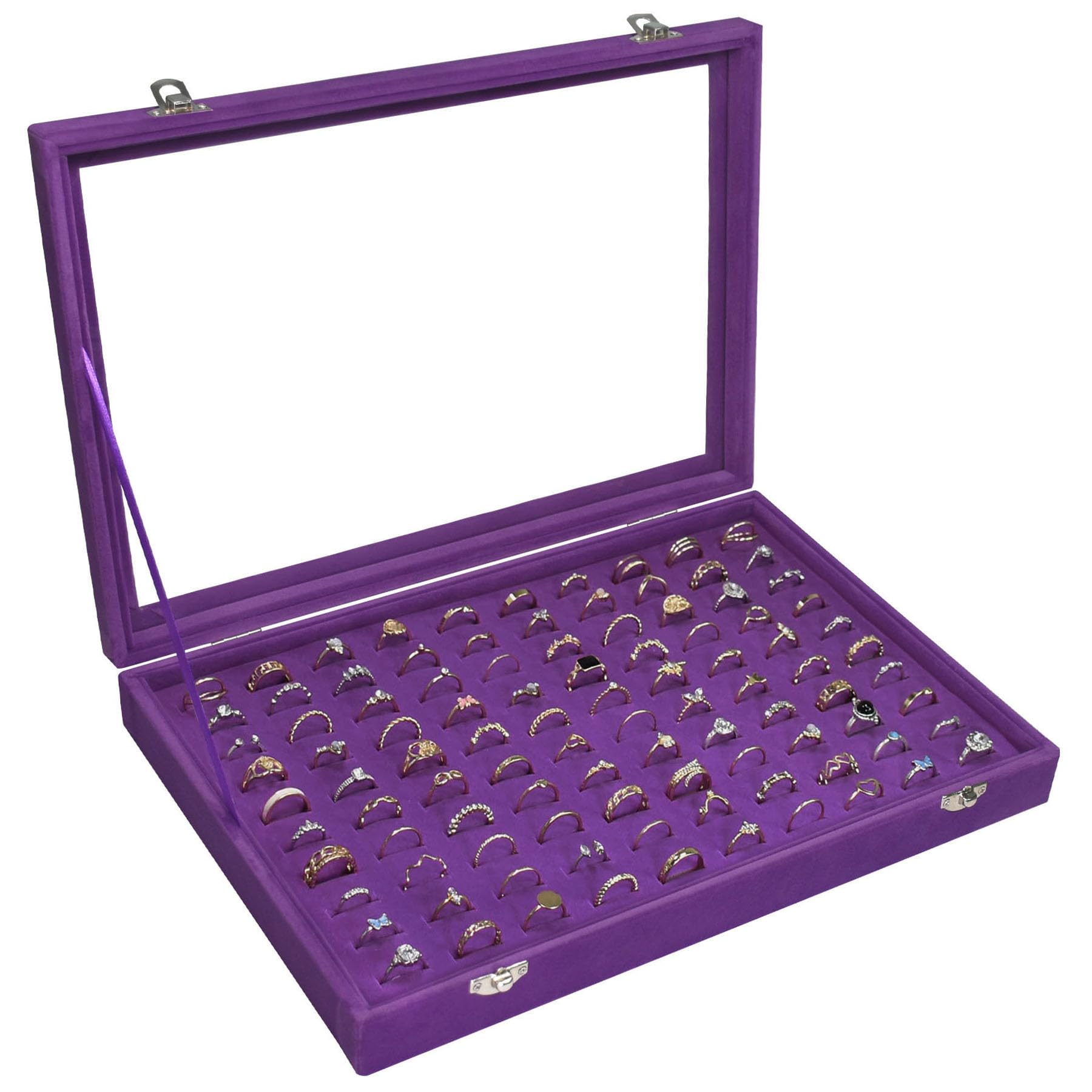 Boîte de rangement pour bagues 100 emplacements Siveit violette anti-rayures pour tiroirs