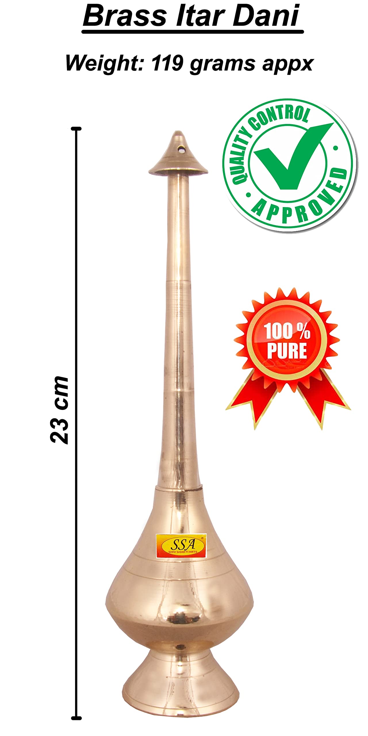 SHIV SHAKTI ARTS® Brass Bottle for Gangajal and Perfume Gulab Pash Sprinklers Gangajal Spray Bottle for Pooja (Gold, 10 inch)