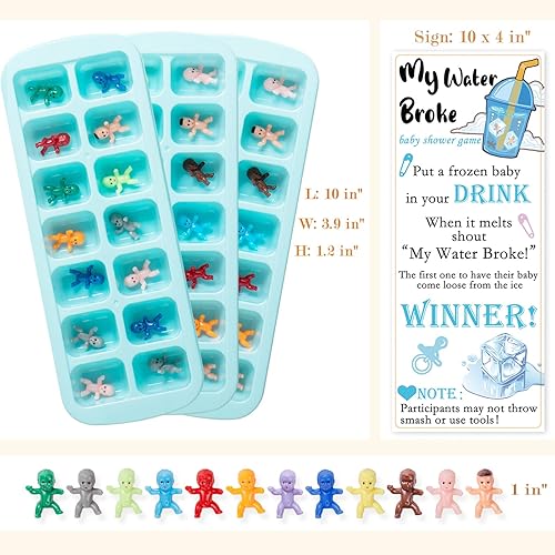 Miniatura 3 de ZYFLSQ My Water Broke Baby Shower Game 60 Multicolor Mini bebé de plástico 3 bandejas de cubitos de hielo 1 letrero