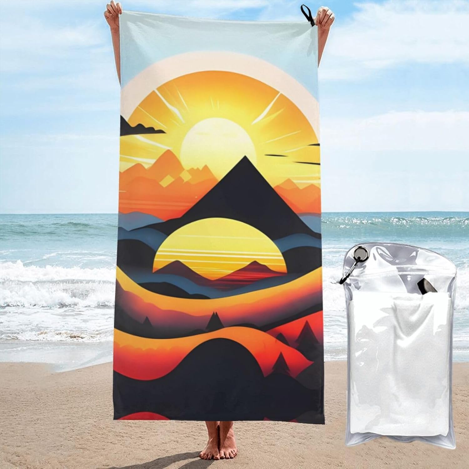 Sunrise Mountain Printed Microfiber Towel,Camping Towel,Fast Drying Towel,Soft Lightweight for Gym,Hiking,Yoga,Backpacking
