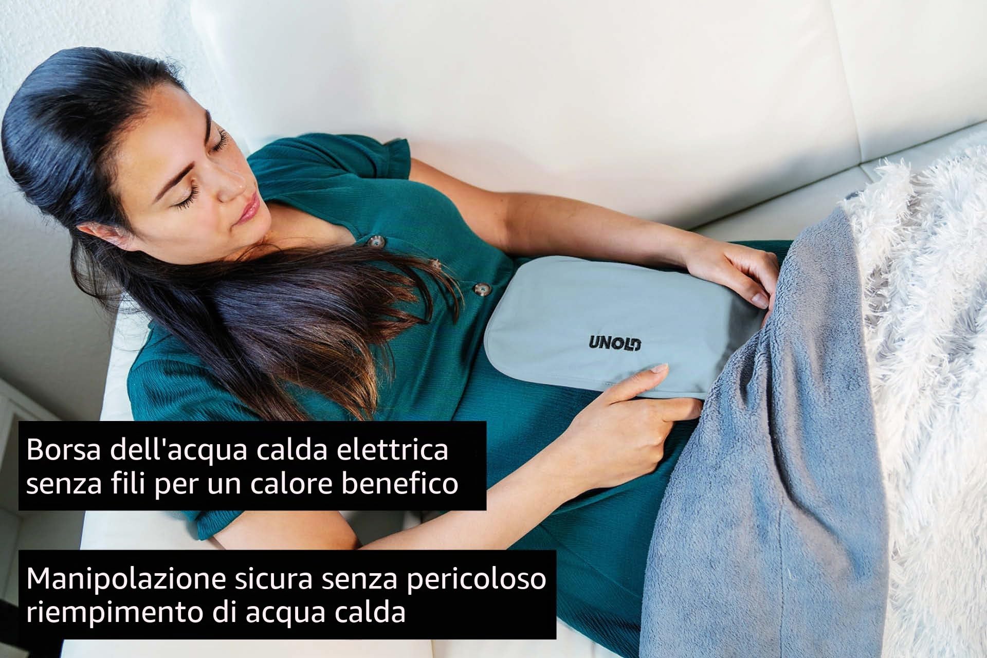 Unold 86018 Thermi - Borsa dell'acqua calda elettrica, blu, calore benefico su pancia, schiena, collo, maneggevolezza sicura, senza acqua calda, senza elettrosmog, fino a 65 °C